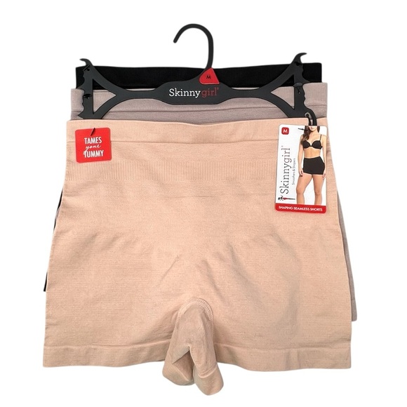 Skinnygirl Other - Skinnygirl Shaping Seamless Shorts Size Medium 3 Pack Black Taupe Tan Biker New